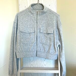 Aerie Cropped "Groove On"  Jacket Corduroy Grey Zip Up - Womans Size S